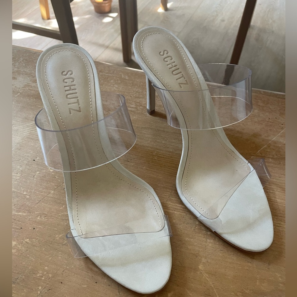 SCHUTZ Ivory and Transparent Heels